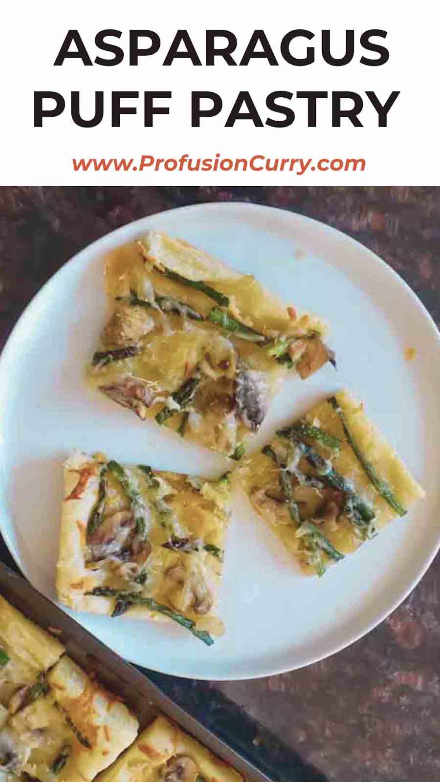 Image with text overlay for Asparagus Puff Pastry Recipe.