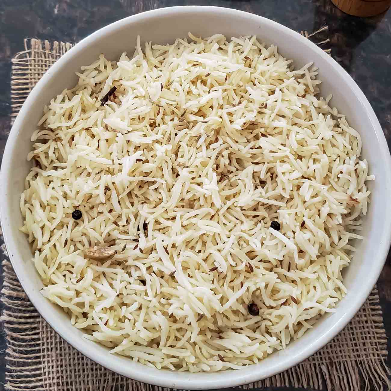 Close up image of Instant Pot Jeera Rice Recipe.