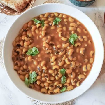 Lobia masala curry in a bowl for comforting vegan and gluten free Indian dinner.