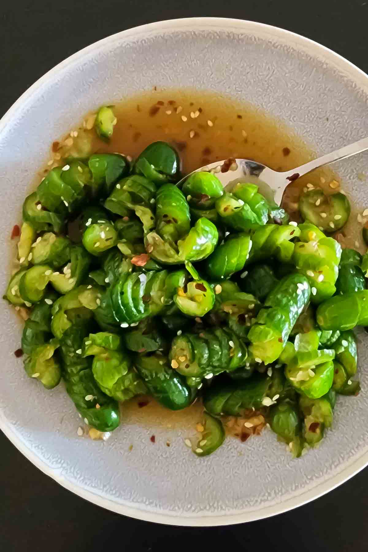 All the salad ingredients mixed together.