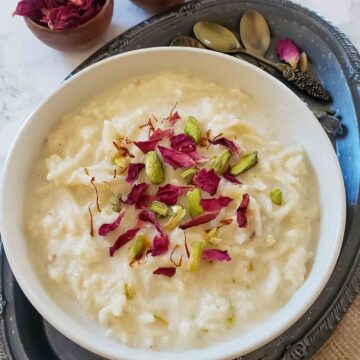 Seviyan Kheer which is Indian Dessert Recipes of vermicelli pudding is rich and creamy dessert. It is served with rose petals, pistachios and saffron.