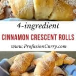 Pinterest image with text for Homemade Cinnamon Sugar Crescent Rolls.