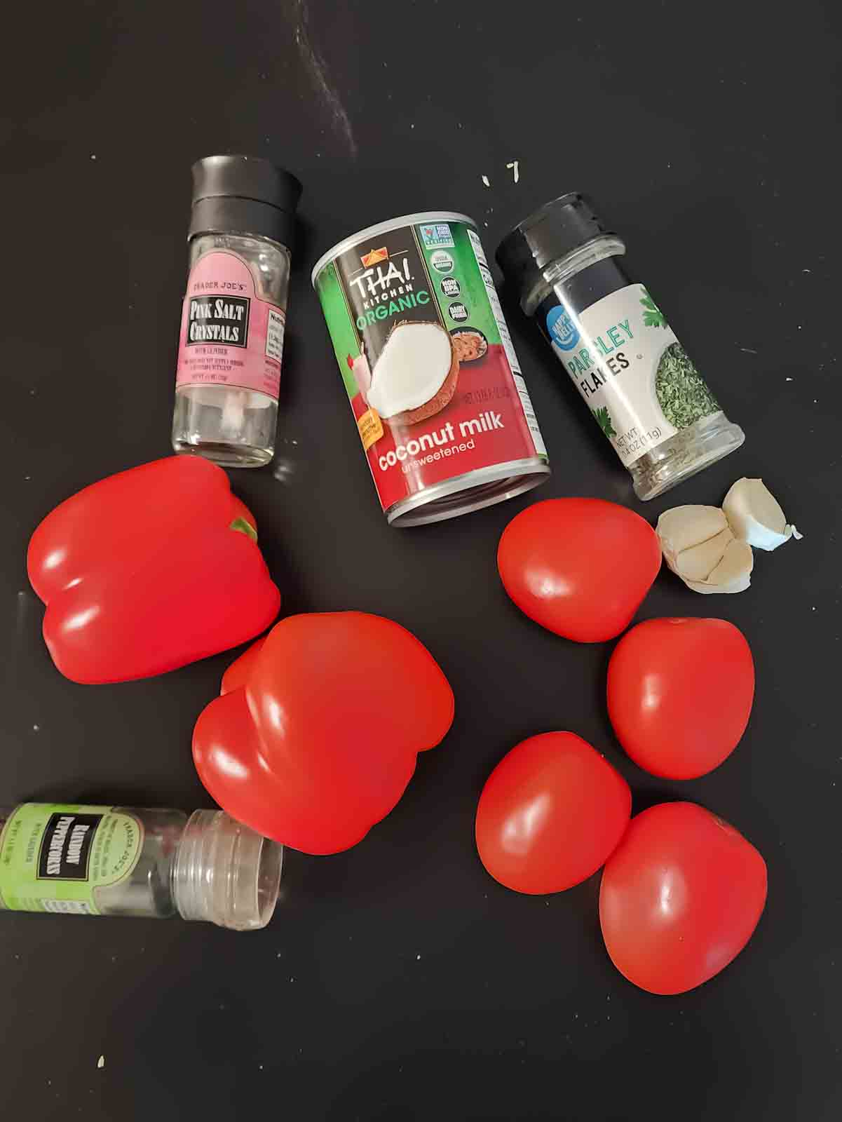 Ingredients used in making vegan and gluten-free creamy roasted vegetable soup recipe.