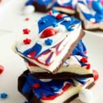 Red, white and blue chocolate bark for patriotic dessert.