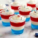 Red, white and blue jello cups served for patriotic holiday party celebrations.