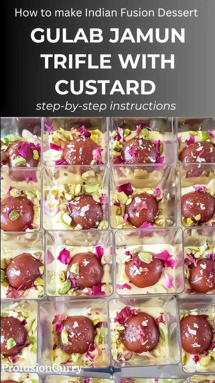 Social share Pinterest pin for Gulab Jamun Trifle recipe.