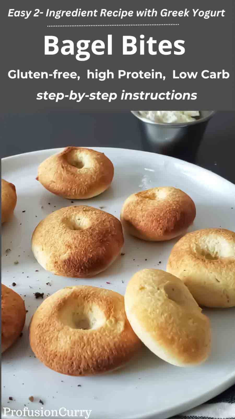 A social media image for 2-ingredient bagel bites recipe.