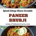 Paneer Bhurji recipe image with text overlay for social media.