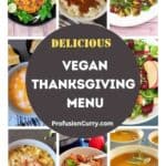Picture collage with text overlay for Vegan Thanksgiving Recipe Roundup.