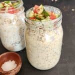 Savory Overnight Oats with Chia and Yogurt served for vegan and gluten-free breakfast.