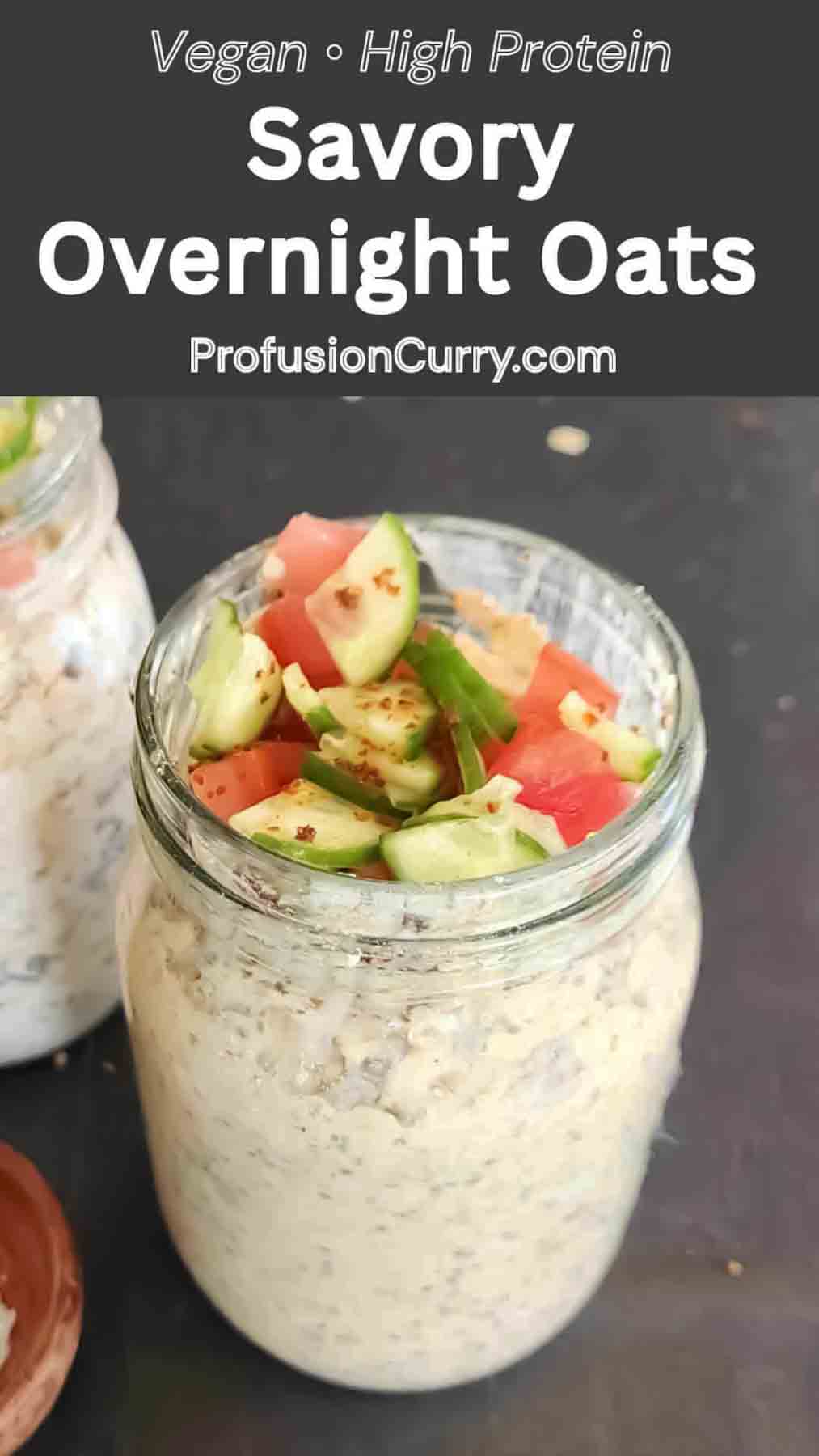Healthy meal prep savory overnight oats for vegan and gluten-free breakfast.