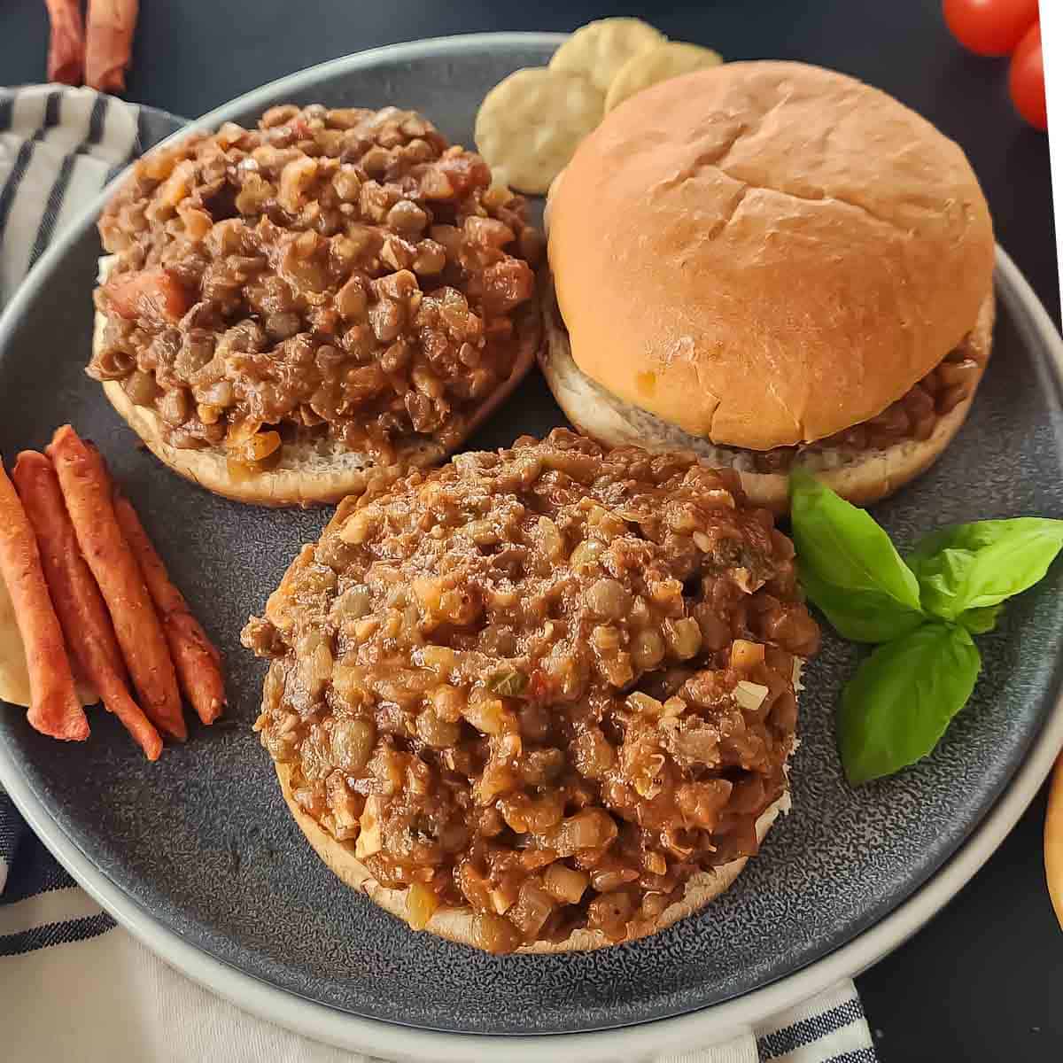 Instant Pot Lentil Sloppy Joes served for vegan and protein-rich dinner.