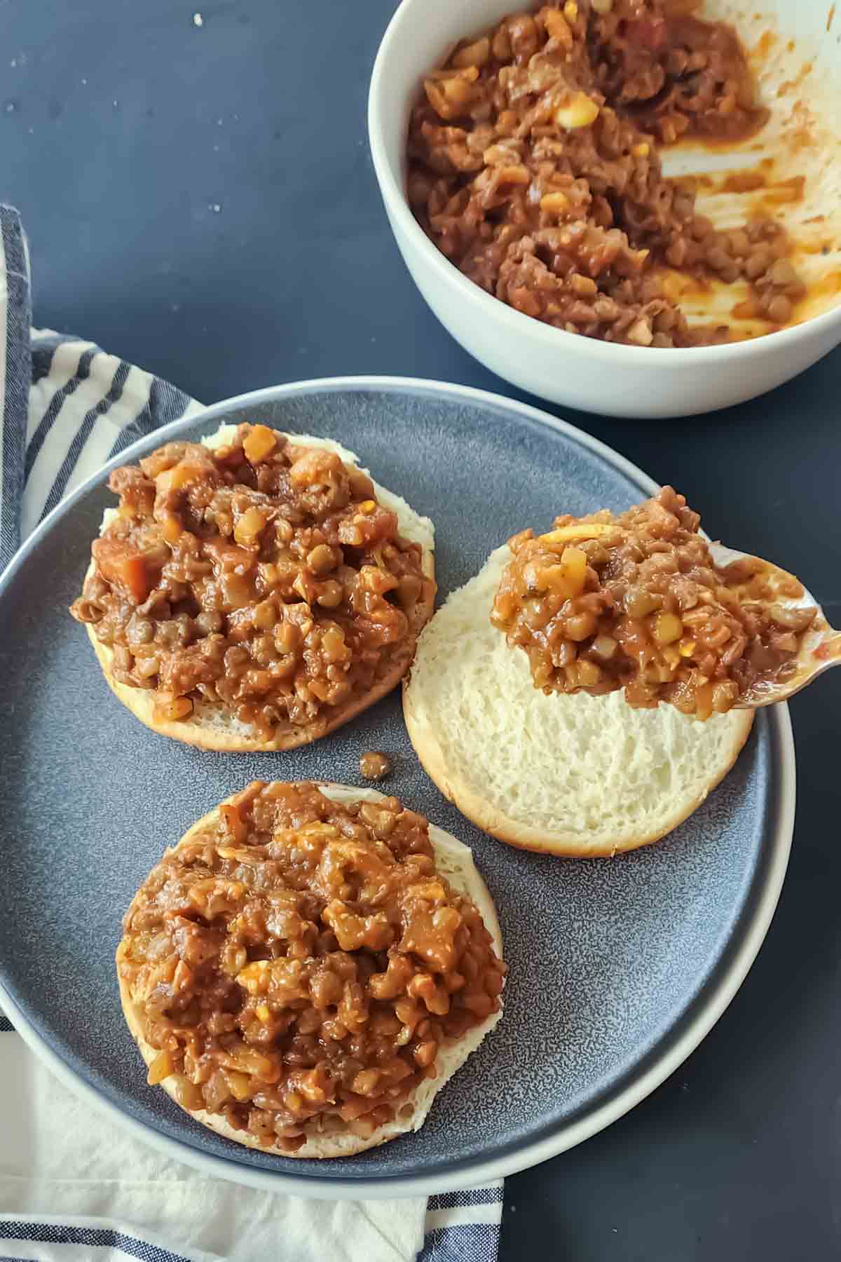 Vegan Lentil Sloppy Joes served on toasted buns with homemade lentil filling.