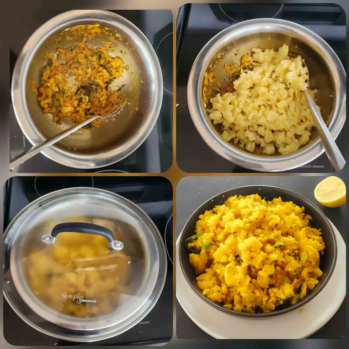 Process step collage showing how to make batata bhaji-potato masala recipe.