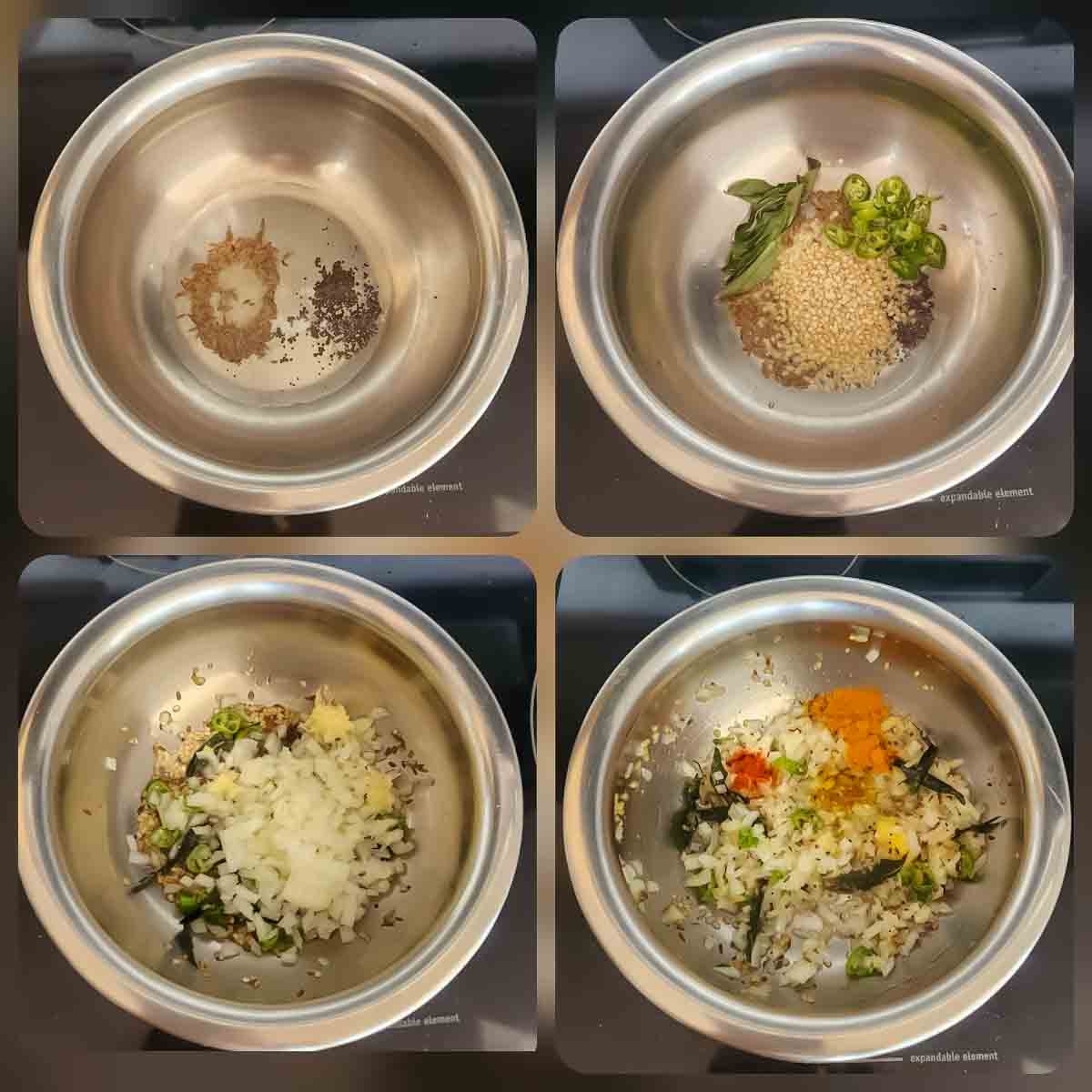 Process step collage showing how to make batata bhaji-potato masala recipe.