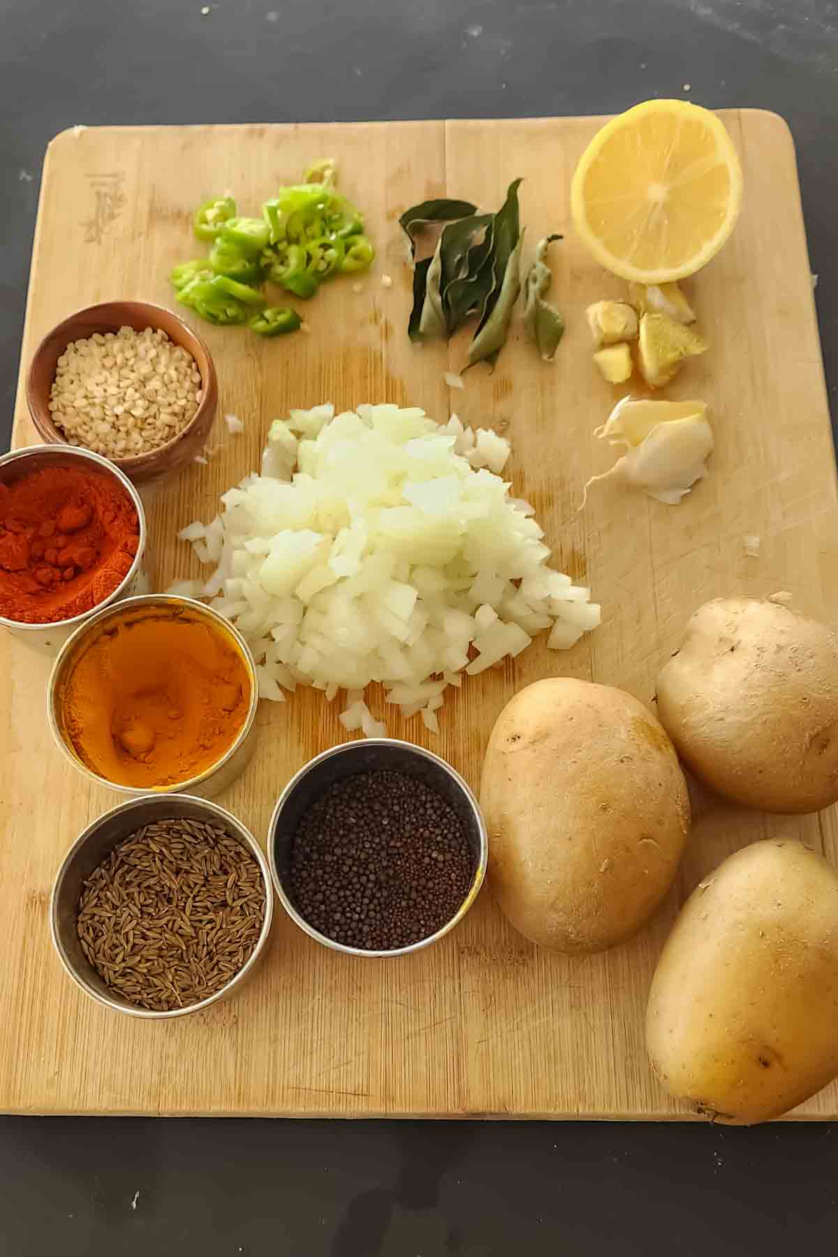 Ingredients used in making potato masala-batata bhaji