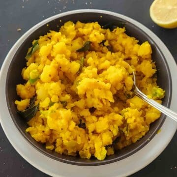 Authentic aloo masala-dosa stuffing for crispy masala dosa. This batata bhaji or potato masala is vegan and gluten-free Indian curry recipe made in either Instant Pot or Stovetop.