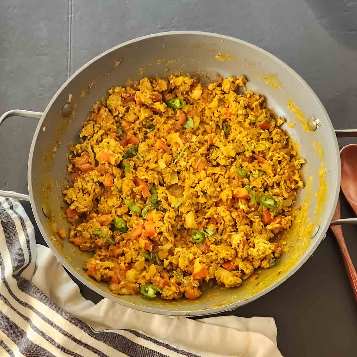Easy Egg Bhurji Recipe served hot in a skillet for the breakfast.