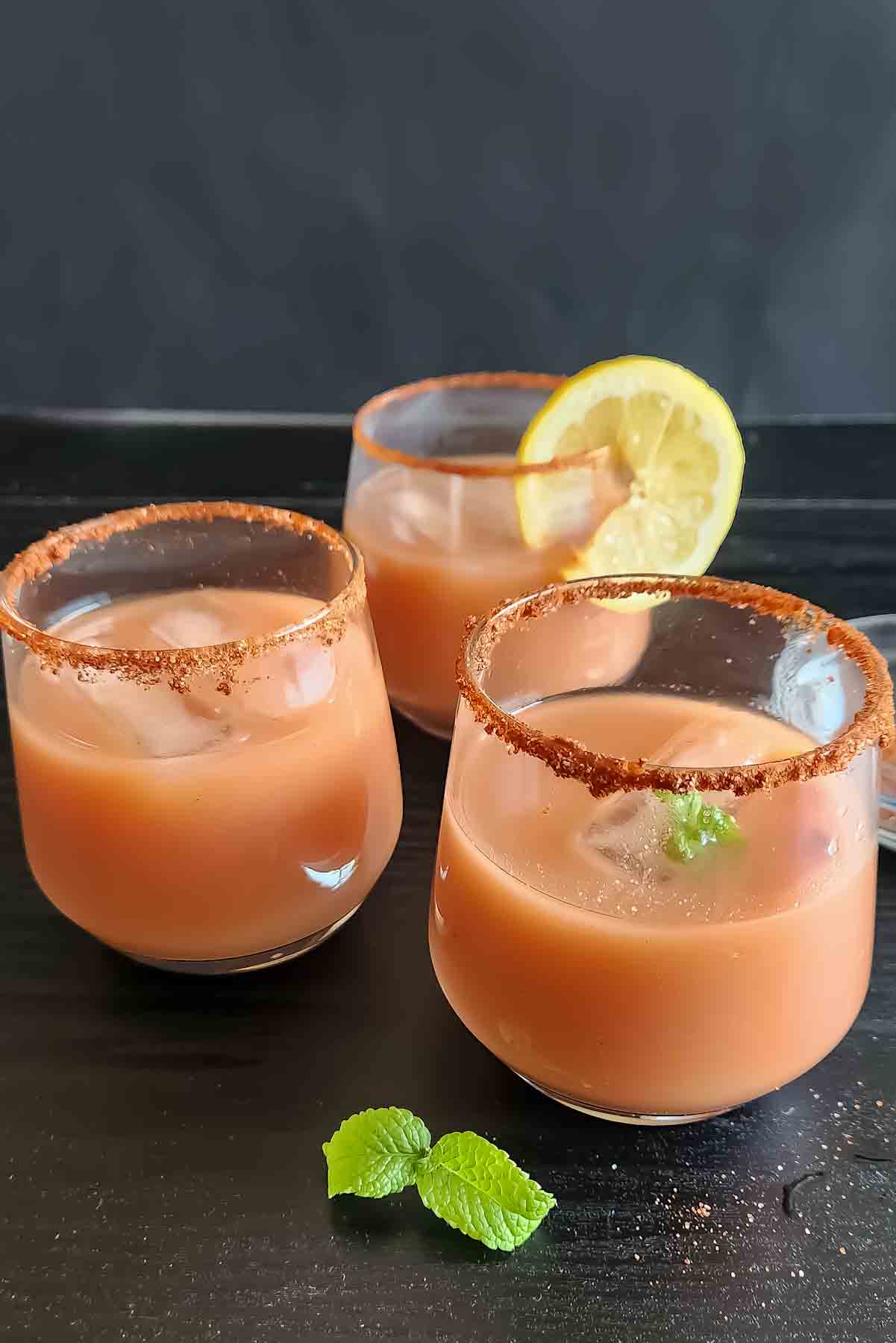 Guava mocktail with chaat masala, lemon and fresh mint.