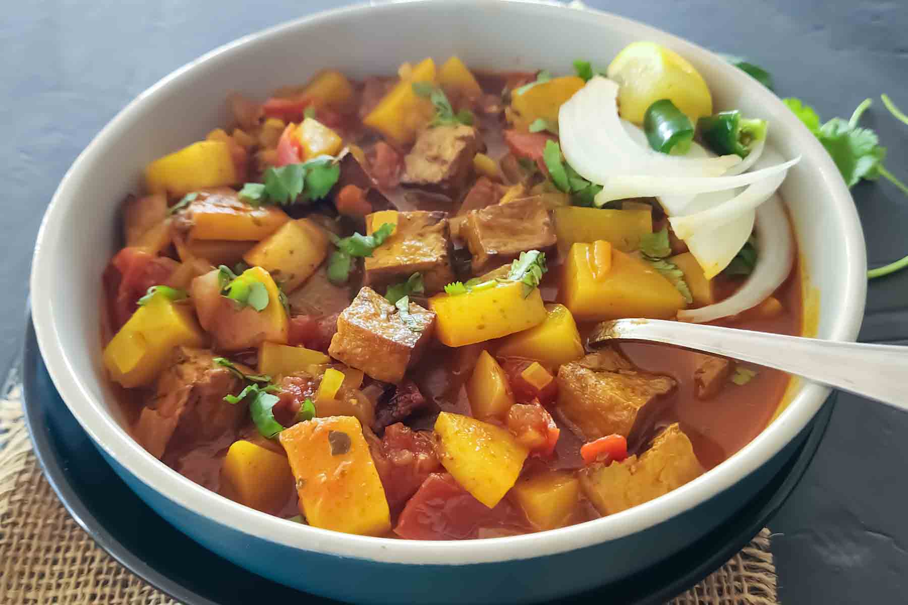 High protein tofu potato curry.