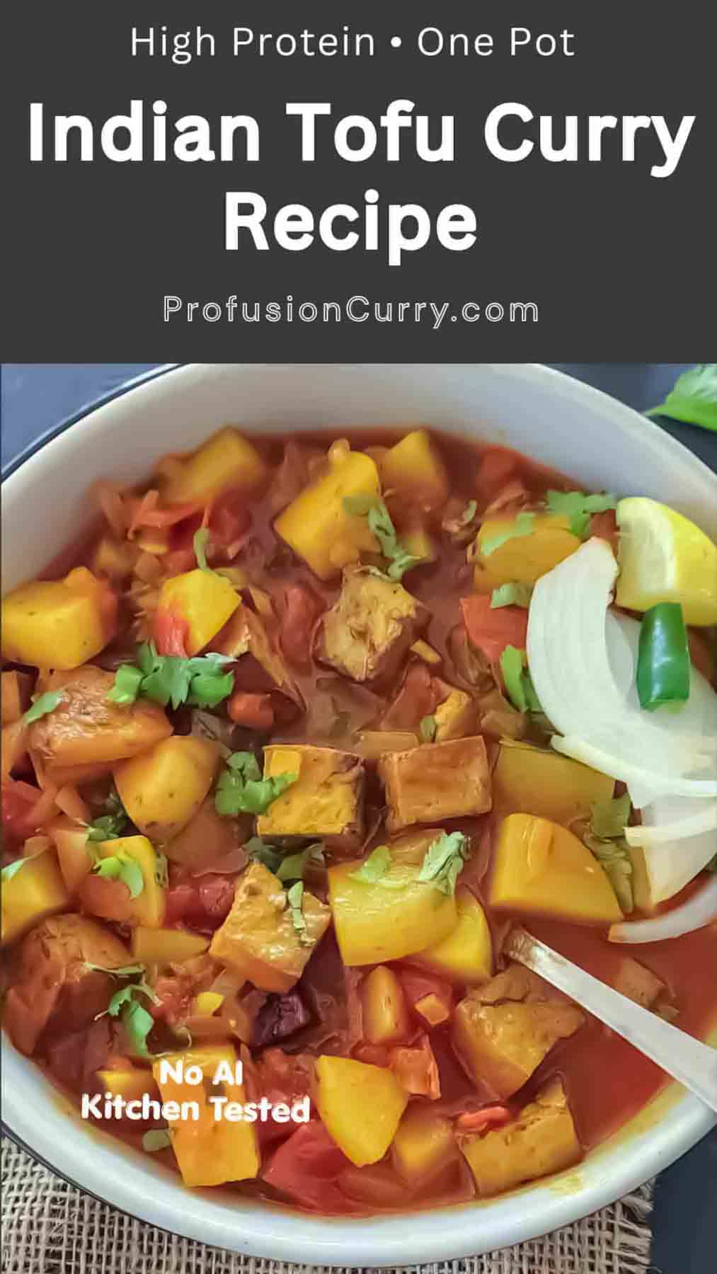 Indian Tofu Curry is an easy, budget-friendly and high-protein vegetarian dinner made with tofu, potatoes, tomatoes, ginger, garlic and warming Indian spices. This flavorful tofu potato curry is perfect with rice, roti or naan and makes a simple weeknight meal.