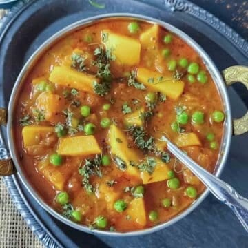 Easy vegan potato curry made with simple pantry ingredients and Indian spices.