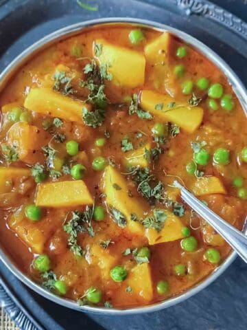 Easy vegan potato curry made with simple pantry ingredients and Indian spices.
