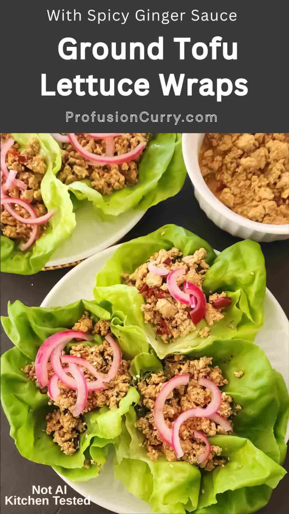 These vegan tofu lettuce wraps feature crumbled tofu tossed in a savory, spicy ginger miso sauce. Topped with pickled red onions and toasted sesame seeds, they're perfect for a quick lunch or easy tofu dinner.