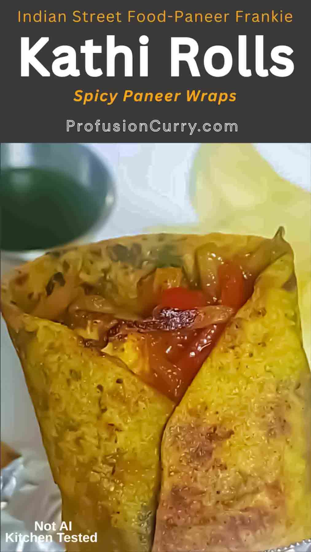 This easy Paneer Kathi Roll recipe is a delicious Indian street food favorite made with paneer, sautéed onions, colorful bell peppers, and aromatic Indian spices, all wrapped in soft roti or thepla. Perfect for a quick vegetarian lunch, easy weeknight dinner, or meal prep, these homemade paneer wraps are simple to make and packed with flavor. Serve with mint cilantro chutney for an extra burst of freshness. Save this easy Indian paneer roll recipe for your next meatless meal.