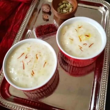 Creamy Sabudana Kheer with tapioca pearls, almond milk, cardamom, and saffron. This easy Indian dessert is perfect for festivals and fasting days.