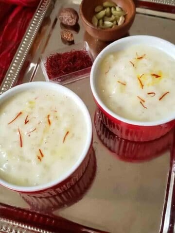 Creamy Sabudana Kheer with tapioca pearls, almond milk, cardamom, and saffron. This easy Indian dessert is perfect for festivals and fasting days.