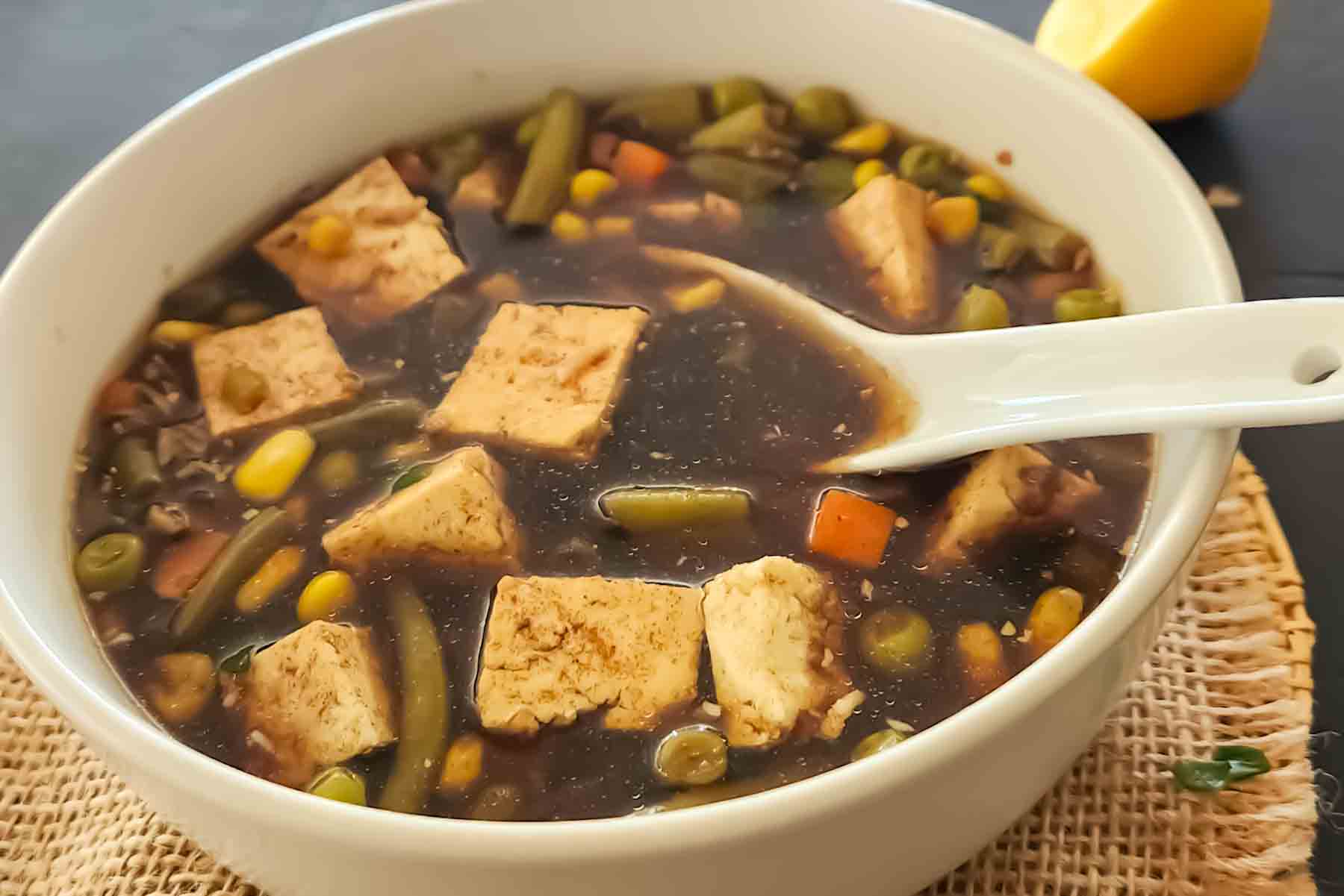 Quick vegetarian tofu soup.